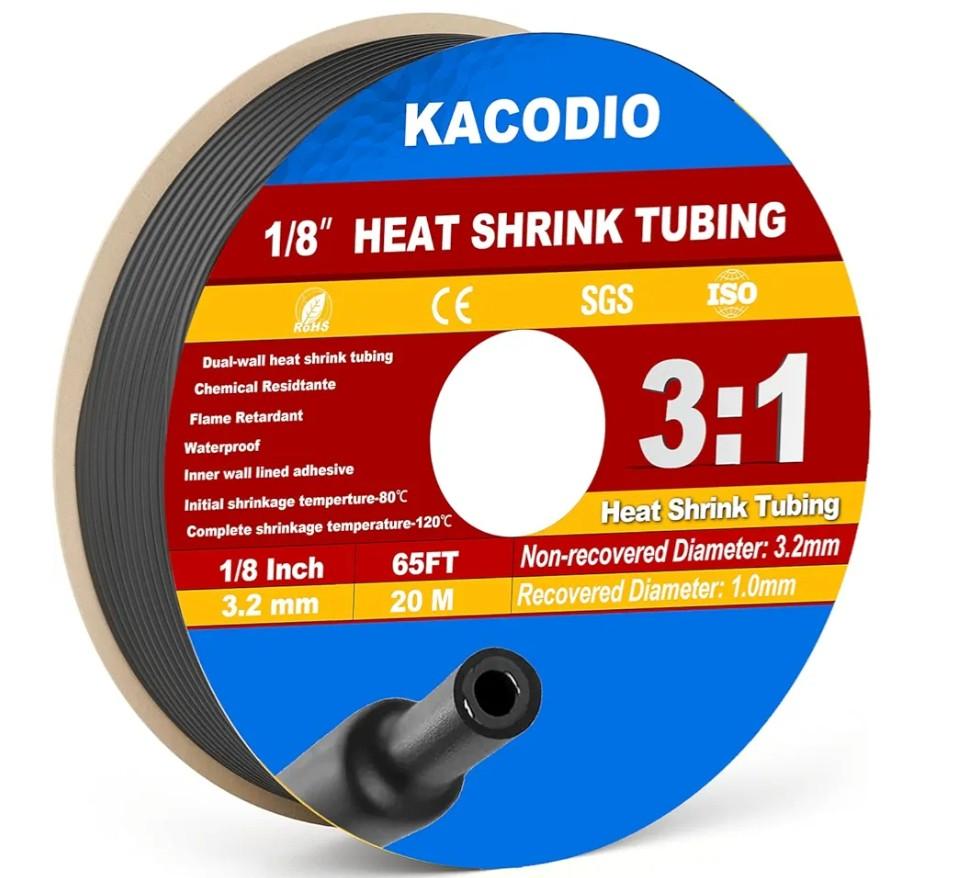 Heat Shrink Tubing 1/8 Inch (3.2mm) 65FT, 3:1 Adhesive-Lined Shrink Tube, Waterproof Wire Shrink Wrap Tubing for Electrical, Automotive, Marine & DIY