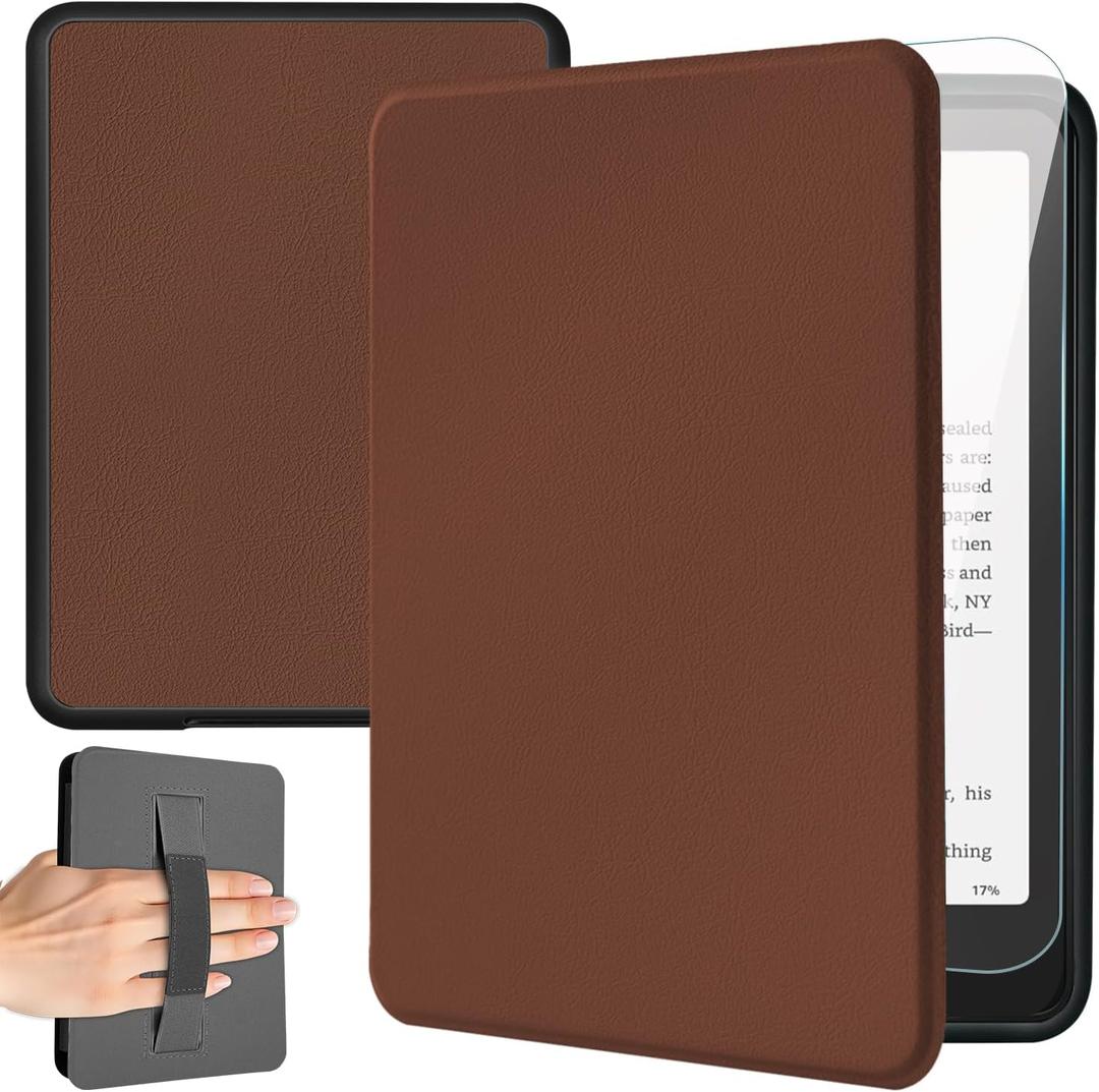 Case for 7" Kindle Paperwhite 12th Generation 2024 and Kindle Colorsoft Signature Edition, Slim Lightweight PU Leather Kindle Paperwhite Cover with Auto Sleep/Wake and Hand Strap, Antique Brown