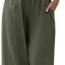 Faleave Women's Cotton Linen Summer Palazzo Pants Flowy Wide Leg Beach Trousers with Pockets, Large