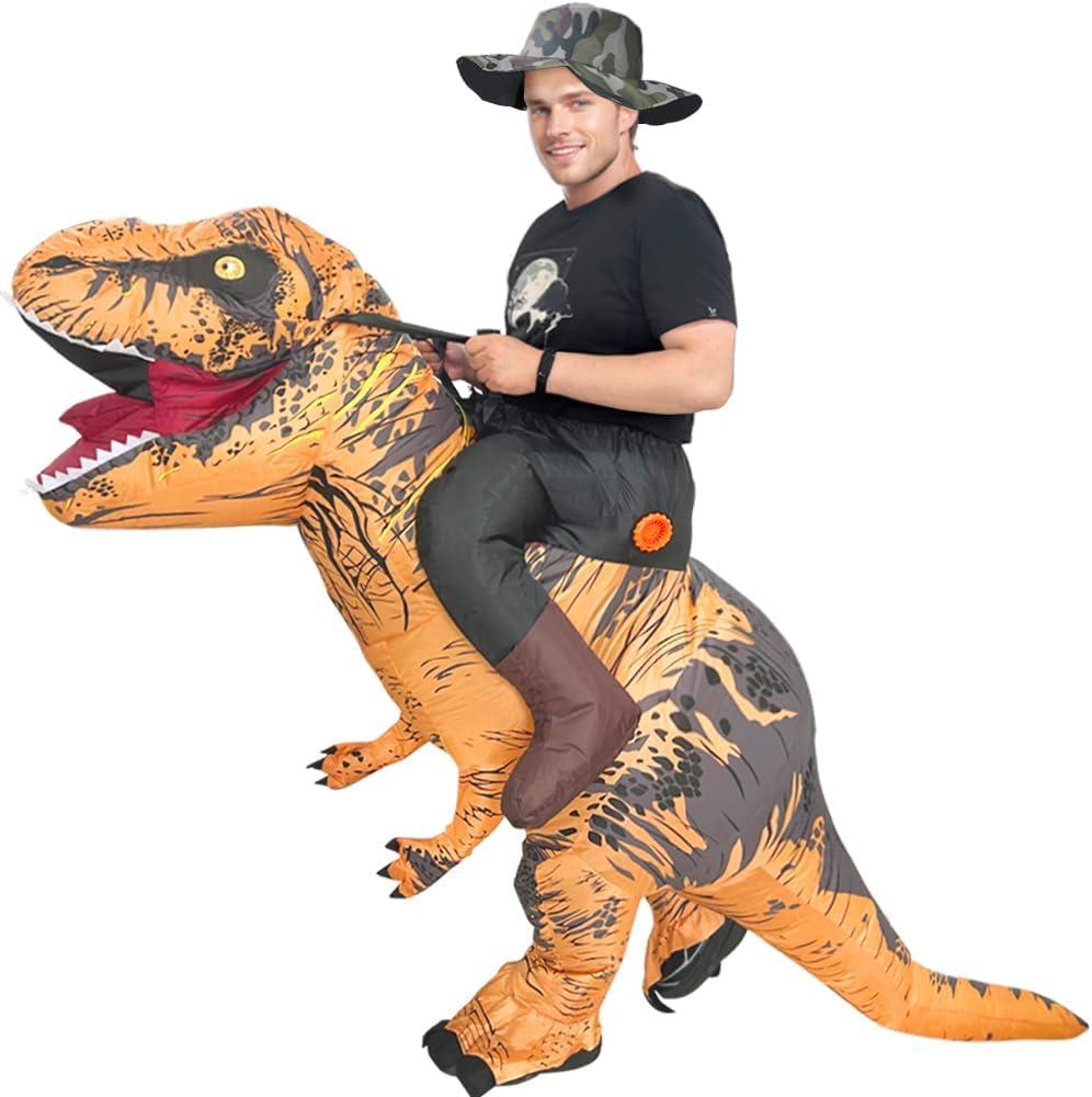 Inflatable Dinosaur Costume Adult Blow Up Riding T-rex Suit Ride on Dino Halloween Costume for Cosplay Party
