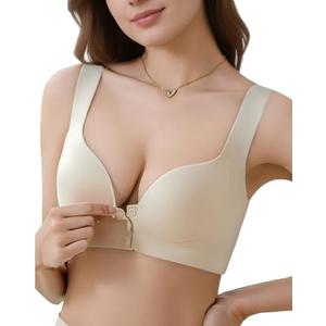 UPTRIS Comfortable Seamless Front Closure Bra for Women, Wireless Full Coverage Push Up Womens Bras No Underwire Bralettes, Size: L