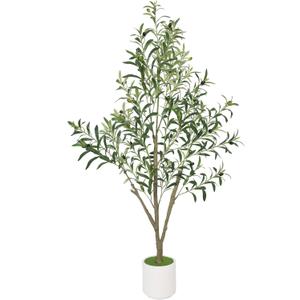 Timoo Faux Olive Tree Olive Trees Artificial Indoor with White Planter (5 FT)