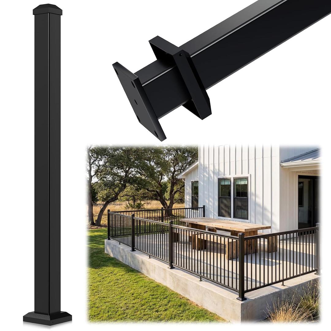 Egadis 2.56 in x 2.56 in x 45 in Aluminum Railing Post with Screws | 10mm Thickend Welded Base, Textured AAMA2604 Powder-Coated Finish Railing Post for Decks, Porches & Balconies(1x 45in Post)