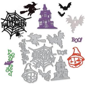 Happy Halloween Spide Web Metal Cutting Dies, Witch Bat Pumpkin Castle Pattern Die Cuts for Card Making Embossing Stencil Template DIY Scrapbooking DIY Paper Cards Making Gift, DIY Halloween Dcor (silver)