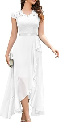 Bbonlinedress Women's V-Neck Dress for Women Wedding Guest Hi-Lo Floral Lace Prom Cocktail Party Formal Bridesmaid Dress, XL