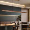 71" Wood Linear Pendant Light, Dimmable Kitchen Island Lighting with Remote, 30W LED Island Lights for Kitchen, Adjustable Linear Chandelier for Dinning Room Light Fixture, Bar, Pool Table - Walnut