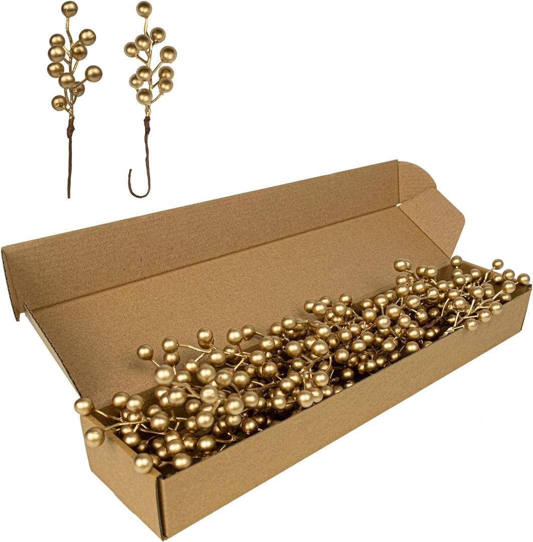 32 Pack Christmas Picks Artificial Christmas Tree Berries 6.5 Inch Holly Berry Stems for Winter Xmas Holiday DIY OrnamentsGolden