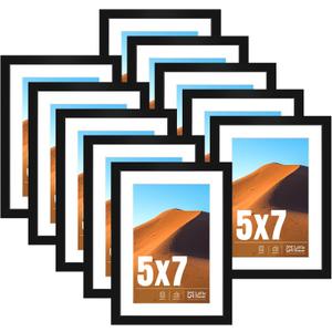 LaVie Home 5x7 Picture Frame Black Set of 10, Display 4x6 with Mat or 5 x 7 Without Mat Picture, Photo Frame Collage for Wall Gallery or Table Deco, Hanging or Tabletop Display