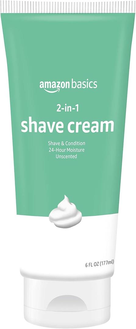 Amazon Basics 2-In-1 Moisturizing Shave Cream, Non-Foaming, Fragrance Free, for Sensitive Skin, with Shea Butter and Aloe, 6 Fl. Oz., 2 Pack