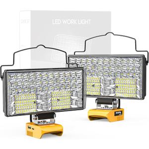 2Pcs Cordless LED Work Light Compatible with Dewalt 20V Battery, 145W 14500Lumens Flood Light Gifts for Men with USB&Type-C Charging for Workshop, Garage, Camping, Jobsite