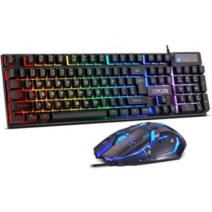 CHONCHOW Gaming Keyboard and Mouse Combo, USB Wired RGB Backlit, Mechanical Feel Anti-ghosting Keyboard 3200DPI Ergonomic Mouse, LED Gaming Set for Laptop PC PS4 Xbox Mac Game Work (RGB-Black)