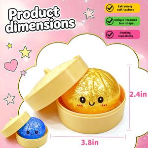 Glitter Dumpling Squishy Toy, Slow Rising Soft TPR Stress Relief Squishy for Adults & Kids , Cute Bao Bun Desk Decoration, Anxiety Relief Fidget, Party Holiday Birthday Gift (Golden/Blue)