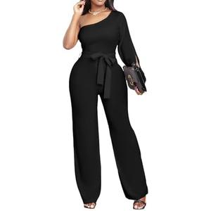 sexycherry Formal Jumpsuit for Women Dressy Elegant Long Straight Pants Jumpsuits for Party Club with Zipper, M, Black