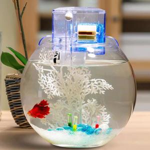 HIERYAN Circular Fish Tank Filter, Aquarium Hang on Filter, Small Fish Tank Filter with Biochemical Sponge, Suitable for a circular fish tank with a diameter of 3.54″ - 5.35″, blue