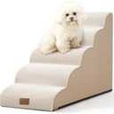 COZY KISS Dog Stairs for High Bed 22.6" H, Small Dog Step for Puppy, Older or Cat, Curved Ramp for Car, Ladder with High Density Foam, Lightweight, Durable, 15.7x33x22.6 inch, 5 Step, Beige