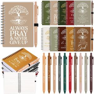 Kosiz 20 Pcs Motivational Christian Easter Gift Bulk Prayer Journal Bible Verse A6 Spiral Notebook with Ballpoint Tree of Life Religious Church Gift for Women Men Pastor Teacher (Retro Color)