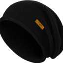 FUQILA 100% Merino Wool Slouchy Beanie Hat, Women Warm Winter Caps Soft, Ladies Breathable & Cozy Stretchy Knitted Skull Cap (One Size, Black)