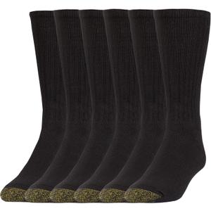 GOLDTOE Men's Harrington Crew Socks, Multipairs (Large, Black (6-pairs))