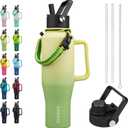 BJPKPK Insulated Water Bottles with Straw Lid, 40oz Metal Water Bottle with 2 lids & Paracord Strap, Double Wall Stainless Steel Tumbler with Handle, Reusable Cups, Mugs, Thermo, Fresh Green
