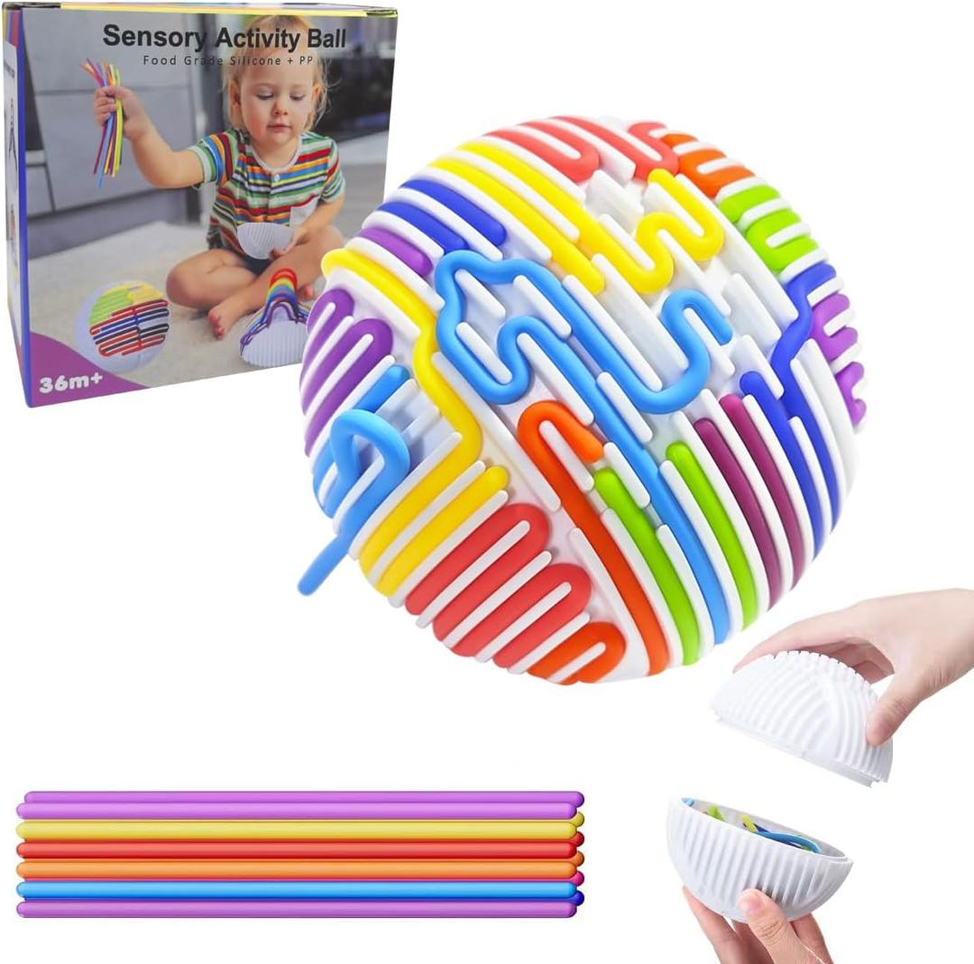 Sensory Activity Toys, Silicone Fidget Toys for Stress Relief, Anxiety, ADHD and Calm Down, Autism Sensory Ball for Kids 3+ & Adults, A Ball and 16 Strings