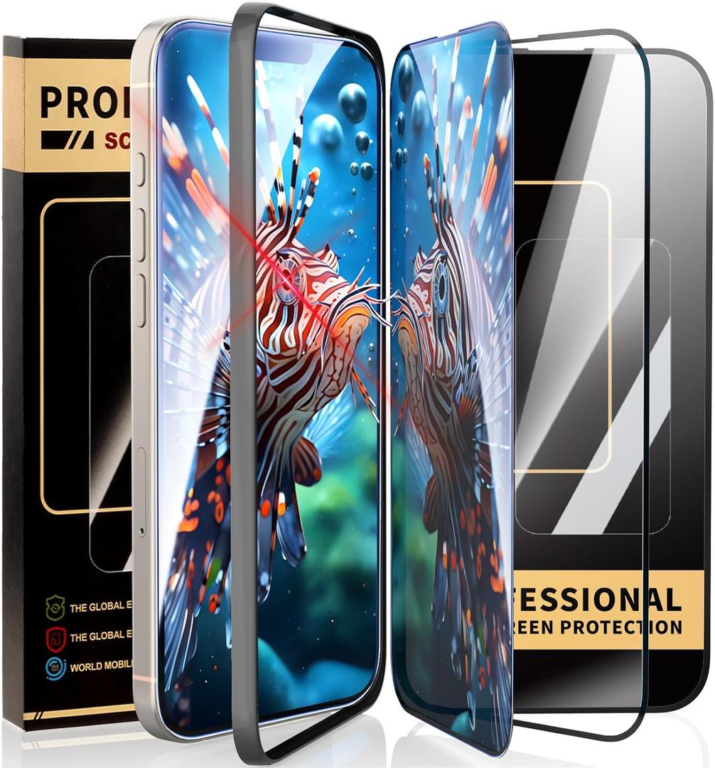 3 Pack for iPhone 14 Plus iPhone 15 iPhone 16 Pro Tempered Glass Screen Protector - Optional,2 HD 1 Anti Spy Privacy with Mounting Frame(12FT Military Grade Shatterproof) Scratch Resistant