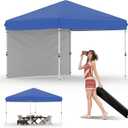 10x10 Pop Up Canopy Tent Outdoor Canopy with 1 Removable Sidewall One-Person Set Up Heavy Duty Commercial Instant Tent Shelter-Blue