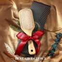 BFWood Bamboo Hair Brush with Steel Bristles, Metal Hair Brush Help Hair Growth and Massaging Scalp, Anti-frizz Metal Detangling Brush Styling Hairbrush