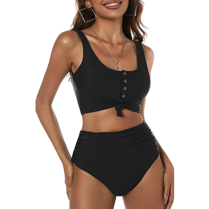 ZAFUL Women's High Waisted Tankini Swimsuit Scoop Neck Ruched Bikini Set Tummy Control 2 Piece Bathing Suit 6/M