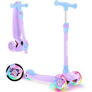 BELEEV Scooters for Kids 3 Wheel Kick Scooter for Toddlers Girls Boys, 4 Adjustable Height, Lean to Steer, Light up Wheels, Extra-Wide Deck, Easy to Assemble for Children Ages 3-12 (Rose Pink) (Blue Purple)