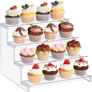 Lifewit 4 Tier Clear Display Riser Stand, Tool-free Assembly, 12 Inch Plastic Organizers for Figures, Cupcake, Perfume, Dessert, Desktop Display Stand for Organize and Decoration, 1-Pack