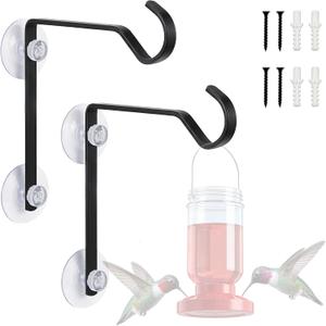 2 x 2 Pack Heavy Duty Window Bird Feeder Hooks, Dual Suction & Screw Mount Metal Hanging Hooks, High Load Bearing Rustproof for Bird Feeders, Wind Chime & Outdoor Garden Decor (Bird Feeder Not Included)