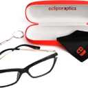Focus Series Reading Glasses for Women - Full Rim, Polycarbonate & Metal, Includes Case, Cleaning Cloth (Black)