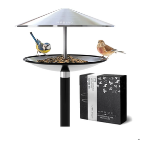 HYBIRD Bird Feeder and BirdBath Combo with Stand – Rust Proof Stainless Steel Metal Bird Feeder with Aluminum Pole is Frost Proof and Weatherproof, Attracts Cardinals, Chickadees, Finch, Wild Birds