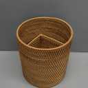 Log Color 2 Pcs Rattan Can & Square Tissue Box Cover, Rattan Hand Woven Basket Set Wicker Bathroom Accessories for Bedroom Kitchen Office Organizer
