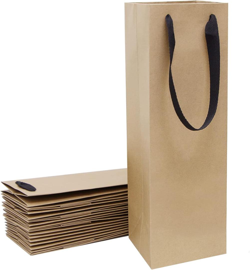 Aimyoo Brown Wine Bottle Gift Bags Bulk,10 Pack Kraft Paper Gift Bags with Handles 4x4x14 inch for Champagne Alcohol
