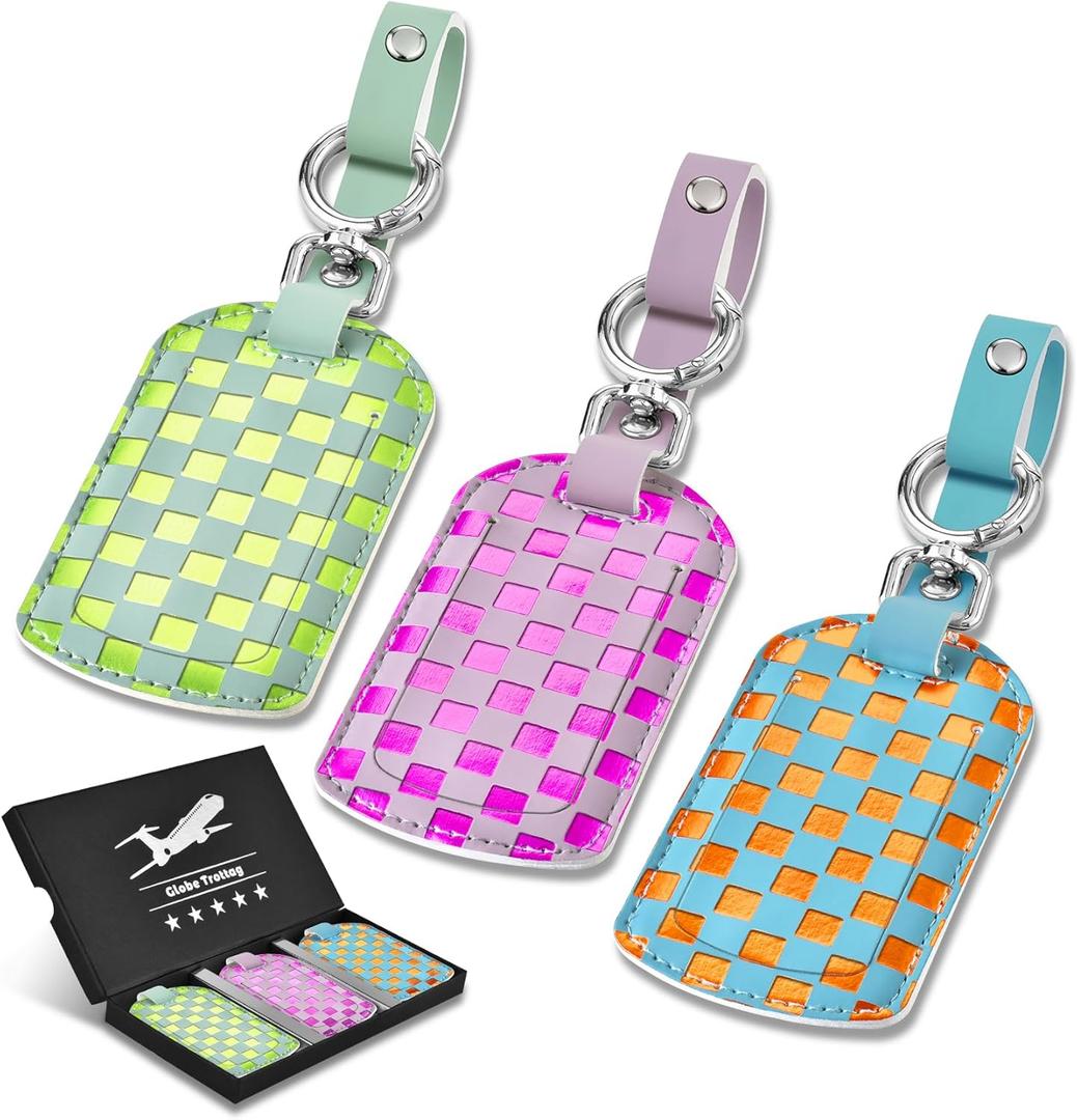 Luggage Tags for Suitcases Travel Accessories: Leather Luggage Tag 3 Pack TSA Approved Airplane Travel Essentials for Women, Bag Tags for Luggage Long Flight Must Haves Travels Gift Airport Essentials