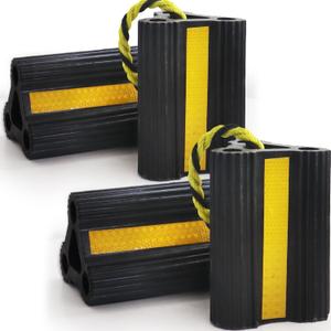 Wheel Chocks [2pair/4pack with Rope] for RV Trailer Camper Truck Car Aircraft Boat, Versatile Rubber Chocks Block Stopper for Tire with Reflective Strips, Utility Trailer Camper RV Accessories (Standard_B3_ 2pair4pack)