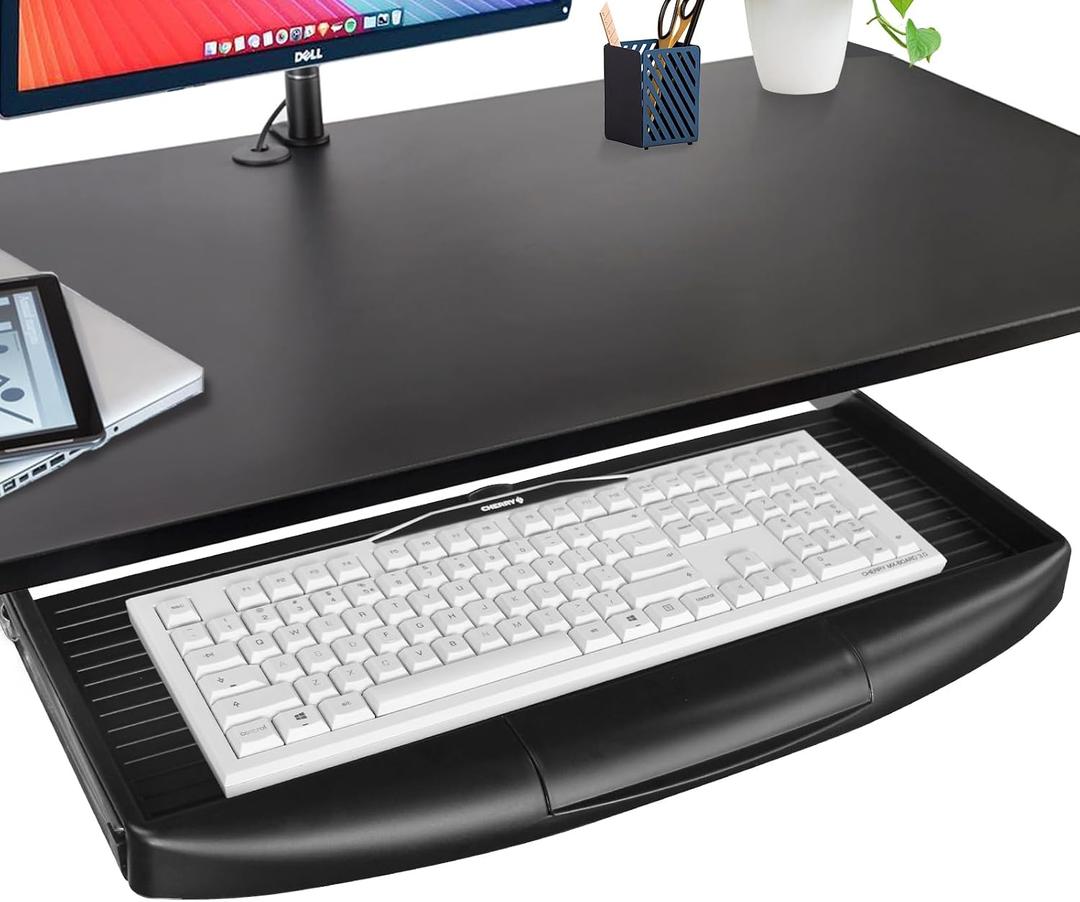 22"Wx11"D Under Desk Keyboard Tray Slide Out, Pull Out Keyboard Tray for Desk, Keyboard Holder Under Desk,Sturdy Keyboard Shelf Under Desk, Black Keyboard Drawer Desk Extender