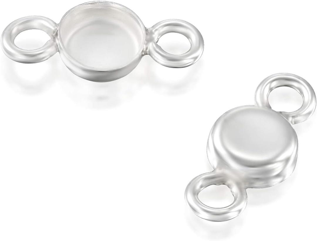 925 Sterling Silver Bezel Cups - Set of 12 Pendant Tray - 4mm Sterling Silver Round Blank Bezel with 2 Loops- Cabochons for Jewelry Making - DIY Jewelry Supplies for Bracelets and Earrings