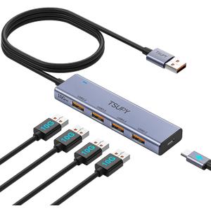 USB Hub 3.2, TSUPY USB Splitter 10Gbps 4 USB 3.2 Ports with 4ft Extension Cable, Ultra-Slim Aluminium USB 3.2 Gen 2 HUB Fast Data Transfer USB Port Extender for MacBook, Chromebook, Mobile HDD, Laptops