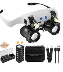 JARLINK Magnifying Glasses with LED Light, Hands Free Magnifier with 14 Interchangeable Lenses 3X 4X 5X 6X 7X 10X 15X, Magnifying Glasses for Close Work, Crafts, Jewelry, Sewing, Electronics Repair