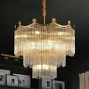 23.1" Modern Glass Gold Chandelier Light Fixture Luxury Glam 3-Tier Crystal Chandeliers for Dining Room 13-Light Round Hanging Ceiling Pendant Lighting for Living Room Bedroom Entrance Foyer, 23.1" x 23.6", Chandelier