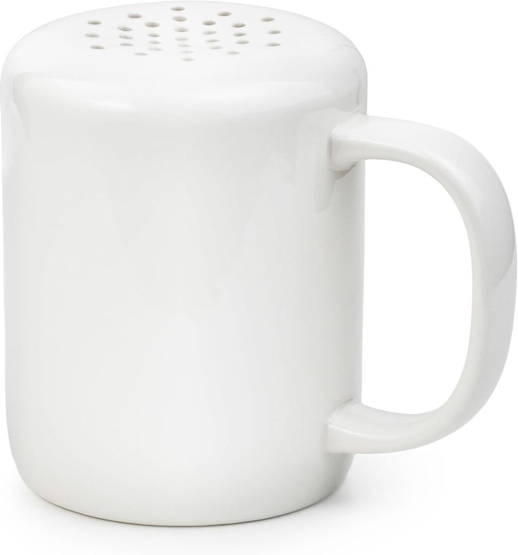 White Cinnamon Sugar Shaker Dispenser  Coffee Station Accessories & Bar Essentials  Porcelain Powdered Sugar & Pumpkin Spice Duster for Chocolate, Nutmeg & More  Gift for Bakers and Latte Lovers