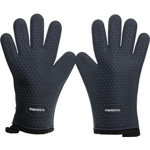 KITCHEN PERFECTION Silicone Smoker Oven Gloves -Extreme Heat Resistant BBQ Gloves -Handle Hot Food Right on Your Smoker Grill Fryer Pit|Waterproof Oven Mitts Grill Gloves |Superior Value Set+3 Bonuses (One Size Fits Most, Classic Gray)