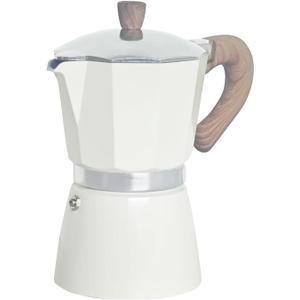 Moka Pot Stovetop Espresso Maker with Wooden Handle & Single Safety Valve  Coffee Brewer for Gas/Electric/Camp Stoves (Cream White-6 Cups)