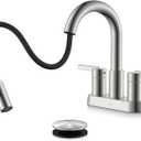 KENES Brushed Nickel Pull Down Bathroom Faucet, 4 Inch 2 Handle Centerset Bathroom Faucet 3 Hole with Pull Out Sprayer, Bathroom Sink Faucet with Pop Up Drain & Supply Lines LJ-9069