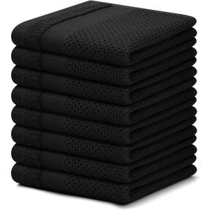 Homaxy 100% Cotton Dish Cloths, 8 Pack - 12 x 12 Inches, Waffle Weave Super Soft and Absorbent Dish Towels Quick Drying Dishcloths, Black