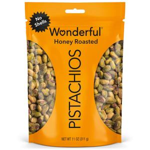 Wonderful Pistachios No Shells, Honey Roasted Nuts, 11 Ounce Resealable Bag, Protein Snacks, Gluten Free, Healthy Snacks