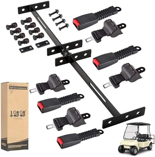 10L0L Universal 2/3-point Golf Cart Seat Belts, 42" Retractable Belts with Bracket Street-Legal Upgrades Fits (2+2) /(4+2) Passenger for Yamaha EZGO TXT RXV Club Car DS Most Golf Carts Front/Rear Seat