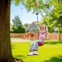 Jungle Gym Kingdom Tree Swing for Kids - Single Disc Seat and Rainbow Climbing Rope Set w/Carabiner and 2.6 Foot Strap - Treehouse and Outdoor Playground Accessories - Yellow